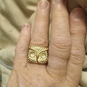 Large facr gold color Owl ring band barrel style Sizr 5.5